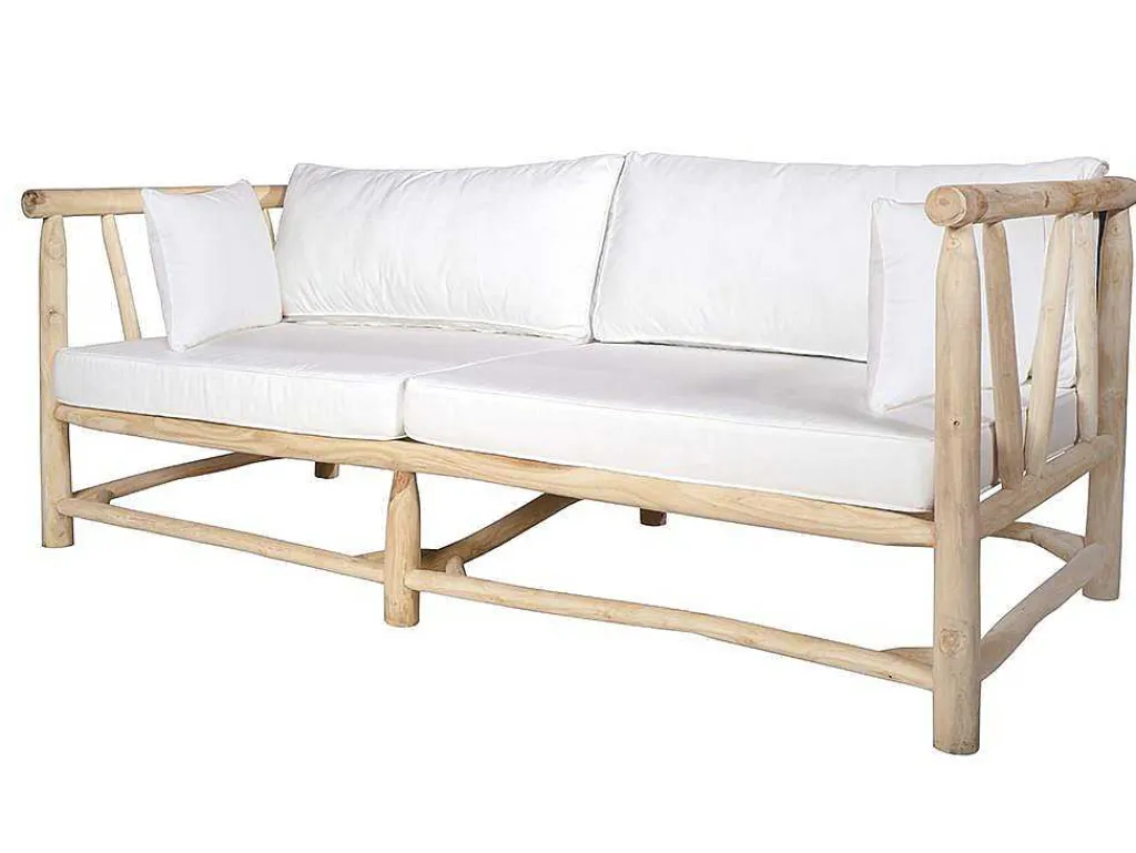 Tuinbank Van Teakhout Met Kussens - Licht Naturel En Wit - Tulum-MYLIA Outlet