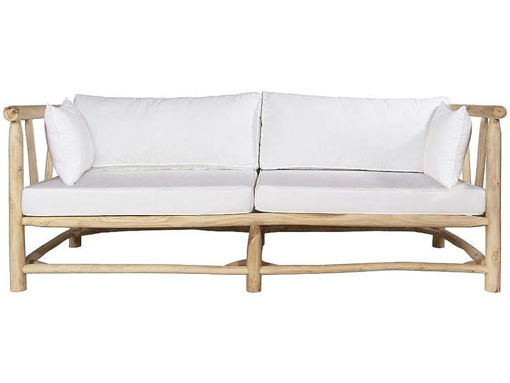 Tuinbank Van Teakhout Met Kussens - Licht Naturel En Wit - Tulum-MYLIA Outlet