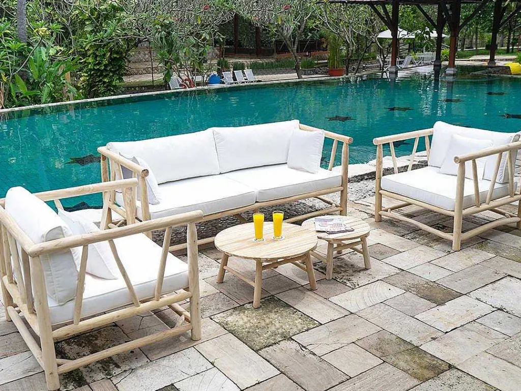 Tuinbank Van Teakhout Met Kussens - Licht Naturel En Wit - Tulum-MYLIA Outlet