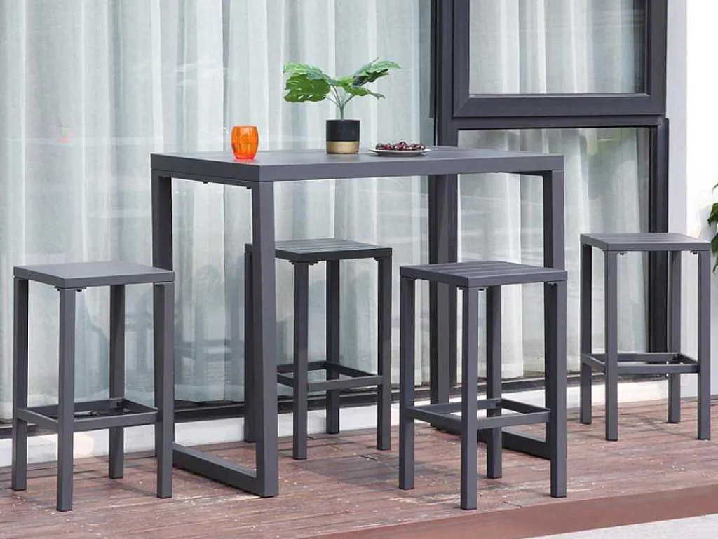 Tuinbar En 4 Barkrukken Van Aluminium - Antraciet - Walpole Van-MYLIA Clearance