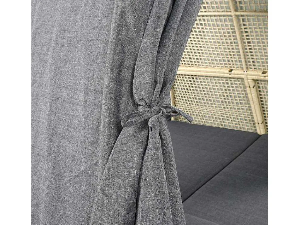 Tuinbed - Rotan Tent Voor 2 Personen - Met Gordijn En Kussens - Beige-ModernLuxe Online