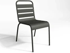Tuineethoek Van Metaal - Een Tafel D110 Cm En 4 Opstapelbare Stoelen - Donkergrijs - Mirmande-MYLIA New