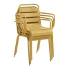Tuineethoek Van Metaal - Een Tafel D160 Cm Met 2 Opstapelbare Fauteuils En 4 Opstapelbare Stoelen - Mosterdgeel - Mirmande Van-MYLIA Outlet
