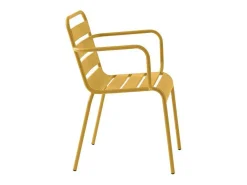 Tuineethoek Van Metaal - Een Tafel D110 Cm En 4 Opstapelbare Stoelen - Mosterdgeel - Mirmande Van-MYLIA Online