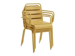 Tuineethoek Van Metaal - Een Tafel D110 Cm En 4 Opstapelbare Stoelen - Mosterdgeel - Mirmande Van-MYLIA Online