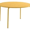 Tuineethoek Van Metaal - Een Tafel D110 Cm En 4 Opstapelbare Stoelen - Mosterdgeel - Mirmande Van-MYLIA New