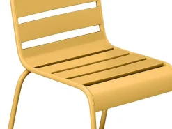 Tuineethoek Van Metaal - Een Tafel D110 Cm En 4 Opstapelbare Stoelen - Mosterdgeel - Mirmande Van-MYLIA New