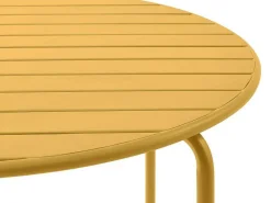 Tuineethoek Van Metaal - Een Tafel D110 Cm En 4 Opstapelbare Stoelen - Mosterdgeel - Mirmande Van-MYLIA New