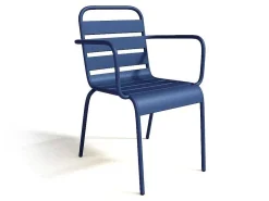 Tuineetset Mirmande: Tafel D.110 Cm Met 4 Opstapelbare Fauteuils - Metaal - Nachtblauw-MYLIA Outlet