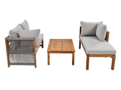 Tuinmeubelen In Acaciahout En Grijs Touw - 2 Zitbanken En 1 Salontafel - Verstelbare Poten - Grijs & Naturel-ModernLuxe Hot