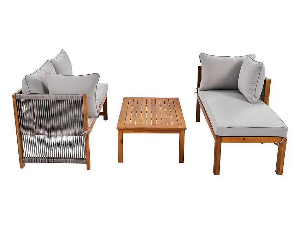 Tuinmeubelen In Acaciahout En Grijs Touw - 2 Zitbanken En 1 Salontafel - Verstelbare Poten - Grijs & Naturel-ModernLuxe Hot