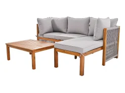 Tuinmeubelen In Acaciahout En Grijs Touw - 2 Zitbanken En 1 Salontafel - Verstelbare Poten - Grijs & Naturel-ModernLuxe Hot