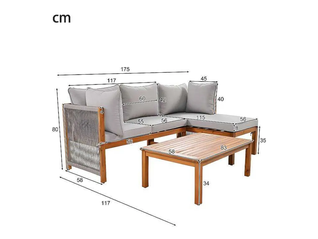 Tuinmeubelen In Acaciahout En Grijs Touw - 2 Zitbanken En 1 Salontafel - Verstelbare Poten - Grijs & Naturel-ModernLuxe Hot