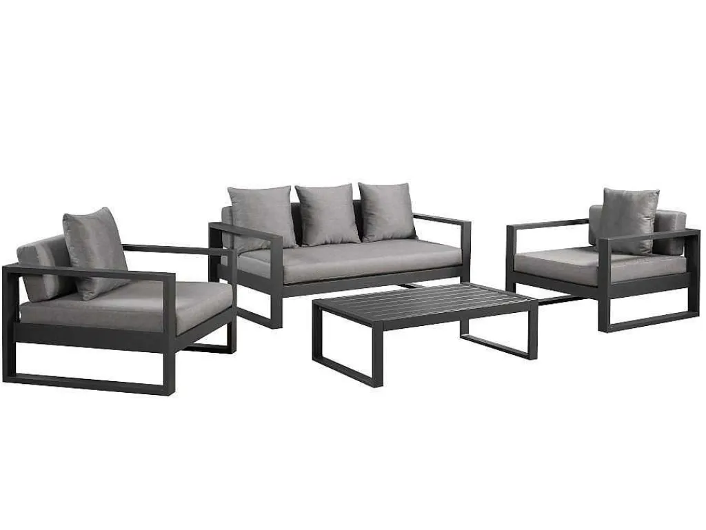Tuinsalon Molokai In Aluminiun: Driezitsbank, 2 Fauteuils, Salontafel-MYLIA Outlet