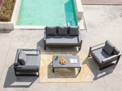 Tuinsalon Molokai In Aluminiun: Driezitsbank, 2 Fauteuils, Salontafel-MYLIA Outlet