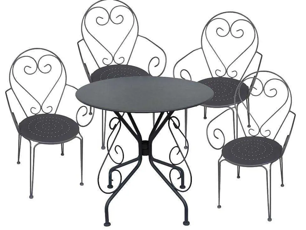 Tuinset Met Tafel En 4 Stoelen Van Metaal Met Smeedijzer Aspect - Antraciet - Guermantes-MYLIA Best