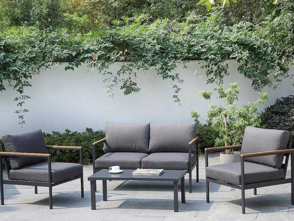Tuinset Van Aluminium: Een Tweezitsbank, Twee Fauteuils En Een Salontafel Van Vairao Van-MYLIA New