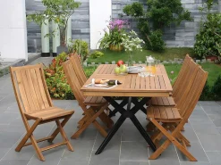 Tuintafel Van Acaciahout En Zwart Metaal Tobaga - L. 180 Cm-MYLIA Online