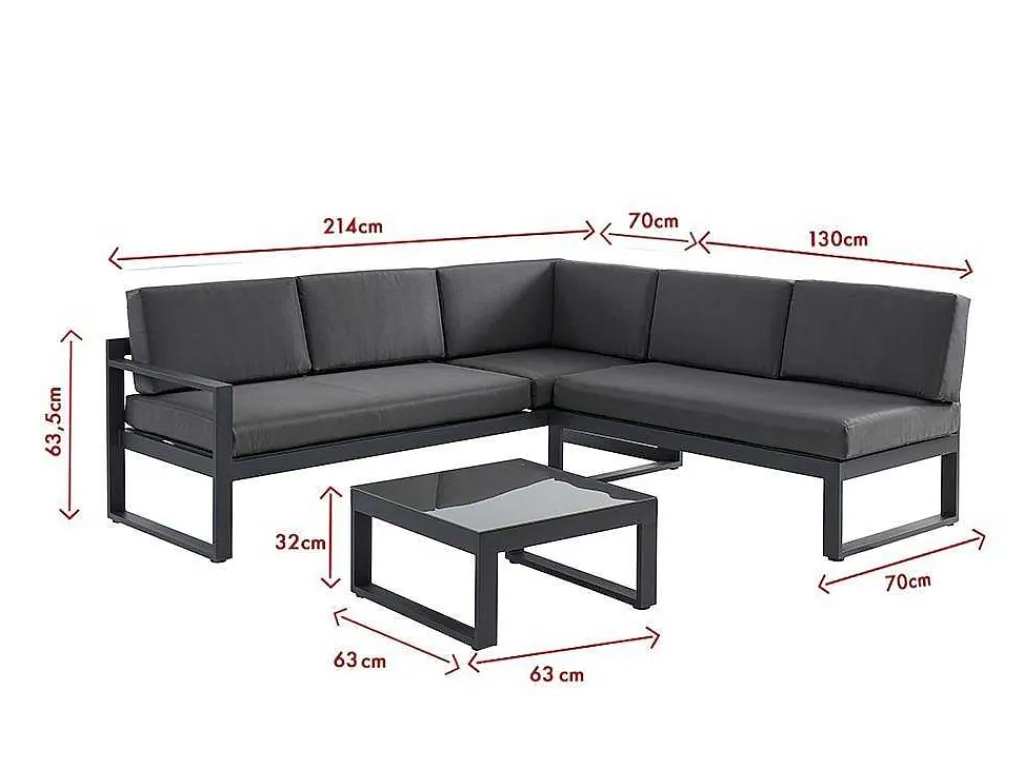 Tuinzithoek Van Aluminium: Salontafel En Hoekbank Met Afneembare Hoek 6 Personen - Antraciet - Palaos Ii-MYLIA Hot