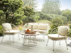 Tuinzithoek Van Metaal: 1 Tweezitsbank, 2 Fauteuils En 1 Salontafel - Wit - Arlesan-MYLIA Discount