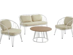 Tuinzithoek Van Metaal: 1 Tweezitsbank, 2 Fauteuils En 1 Salontafel - Wit - Arlesan-MYLIA Discount