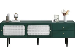 Tv-Meubel 160 Cm - 2 Rotan Schuifdeuren En 2 Lades - Groen-ModernLuxe New