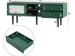 Tv-Meubel 160 Cm - 2 Rotan Schuifdeuren En 2 Lades - Groen-ModernLuxe New