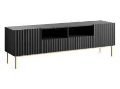 Tv-Meubel Met 2 Deuren, 2 Laden En 2 Nissen Van Mdf En Staal - Zwart En Goudkleurig - Evilana-Vente-unique Hot