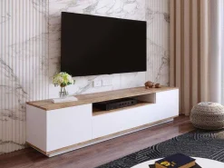 Tv-Meubel Met 3 Deuren En 1 Nis - Wit En Naturel - Lotula-Vente-unique Best