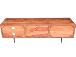 Tv-Meubel Met 2 Deuren En 2 Niche - Sheesham Hout En Metaal - Kleur: Natuurlijk - Zelicina-Vente-unique Outlet
