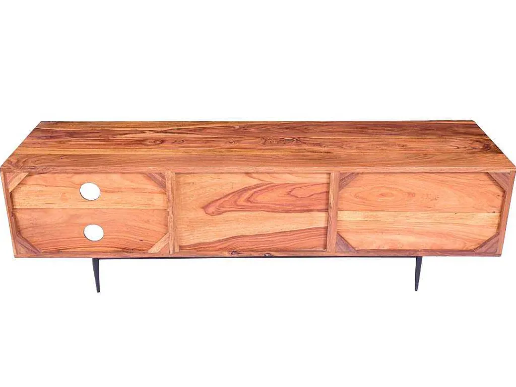 Tv-Meubel Met 2 Deuren En 2 Niche - Sheesham Hout En Metaal - Kleur: Natuurlijk - Zelicina-Vente-unique Outlet