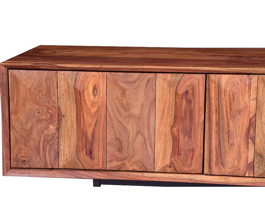 Tv-Meubel Met 2 Deuren En 2 Niche - Sheesham Hout En Metaal - Kleur: Natuurlijk - Zelicina-Vente-unique Outlet