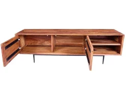 Tv-Meubel Met 2 Deuren En 2 Niche - Sheesham Hout En Metaal - Kleur: Natuurlijk - Zelicina-Vente-unique Outlet