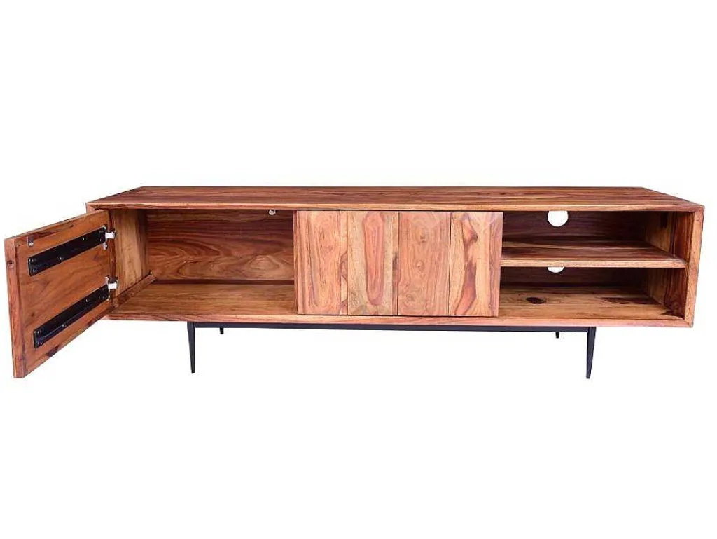 Tv-Meubel Met 2 Deuren En 2 Niche - Sheesham Hout En Metaal - Kleur: Natuurlijk - Zelicina-Vente-unique Outlet