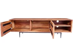 Tv-Meubel Met 2 Deuren En 2 Niche - Sheesham Hout En Metaal - Kleur: Natuurlijk - Zelicina-Vente-unique Outlet