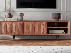 Tv-Meubel Met 2 Deuren En 2 Niche - Sheesham Hout En Metaal - Kleur: Natuurlijk - Zelicina-Vente-unique Outlet