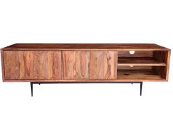 Tv-Meubel Met 2 Deuren En 2 Niche - Sheesham Hout En Metaal - Kleur: Natuurlijk - Zelicina-Vente-unique Outlet