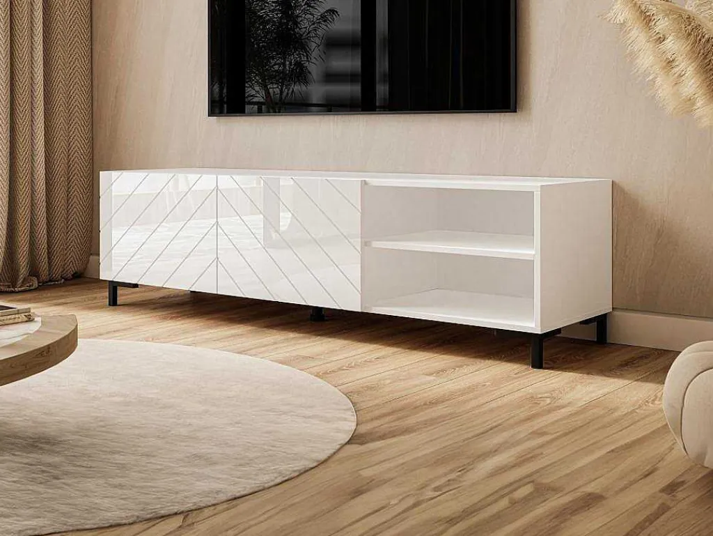 Tv-Meubel Met 2 Deuren En 2 Nissen - Glanzend Wit - Mirioza-Vente-unique Best