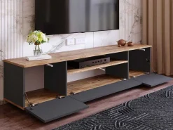Tv-Meubel Met 3 Deuren En 1 Nis - Antraciet En Naturel - Lotula-Vente-unique Clearance