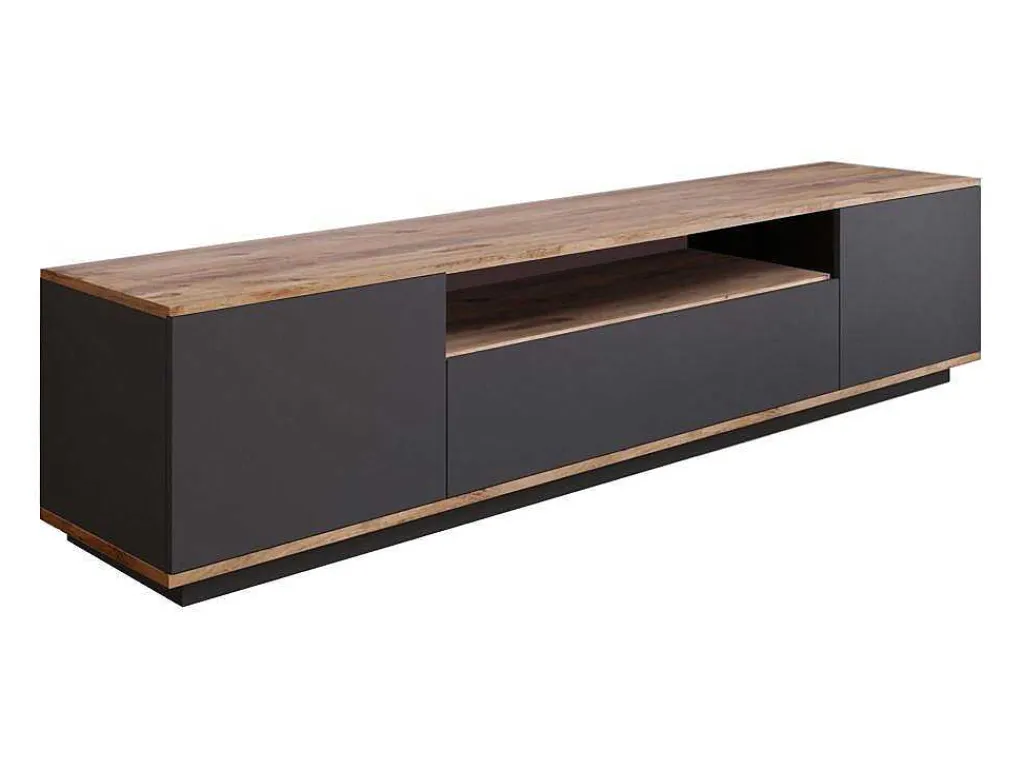 Tv-Meubel Met 3 Deuren En 1 Nis - Antraciet En Naturel - Lotula-Vente-unique Clearance