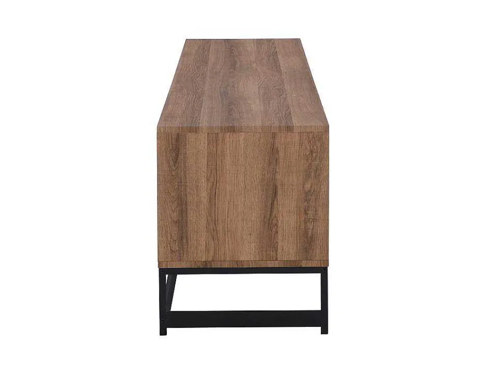 Tv-Meubel Met 3 Deuren En 2 Nissen - Mdf - Naturel En Zwart - Caratana-Vente-unique Online