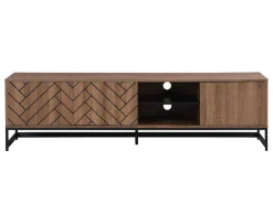 Tv-Meubel Met 3 Deuren En 2 Nissen - Mdf - Naturel En Zwart - Caratana-Vente-unique Online