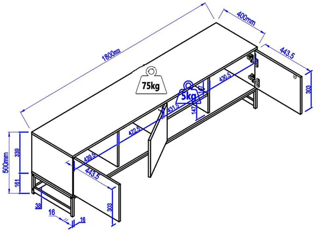 Tv-Meubel Met 3 Deuren En 2 Nissen - Mdf - Naturel En Zwart - Caratana-Vente-unique Online