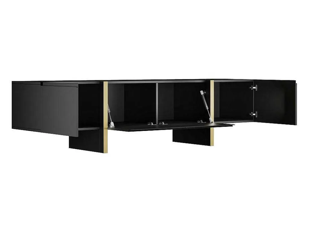 Tv-Meubel Met 4 Deuren Van Mdf - Zwart En Goud - Luvonia-Vente-unique Sale