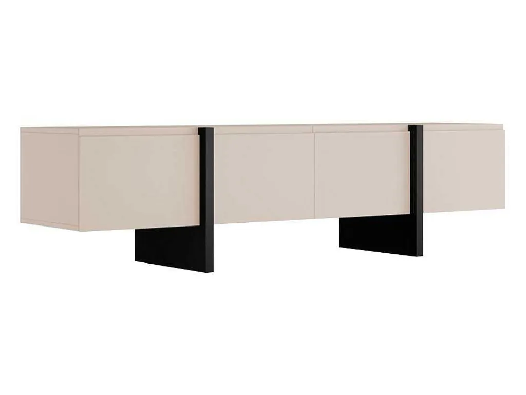 Tv-Meubel Met 4 Deuren Van Mdf - Beige En Zwart - Luvonia-Vente-unique Discount