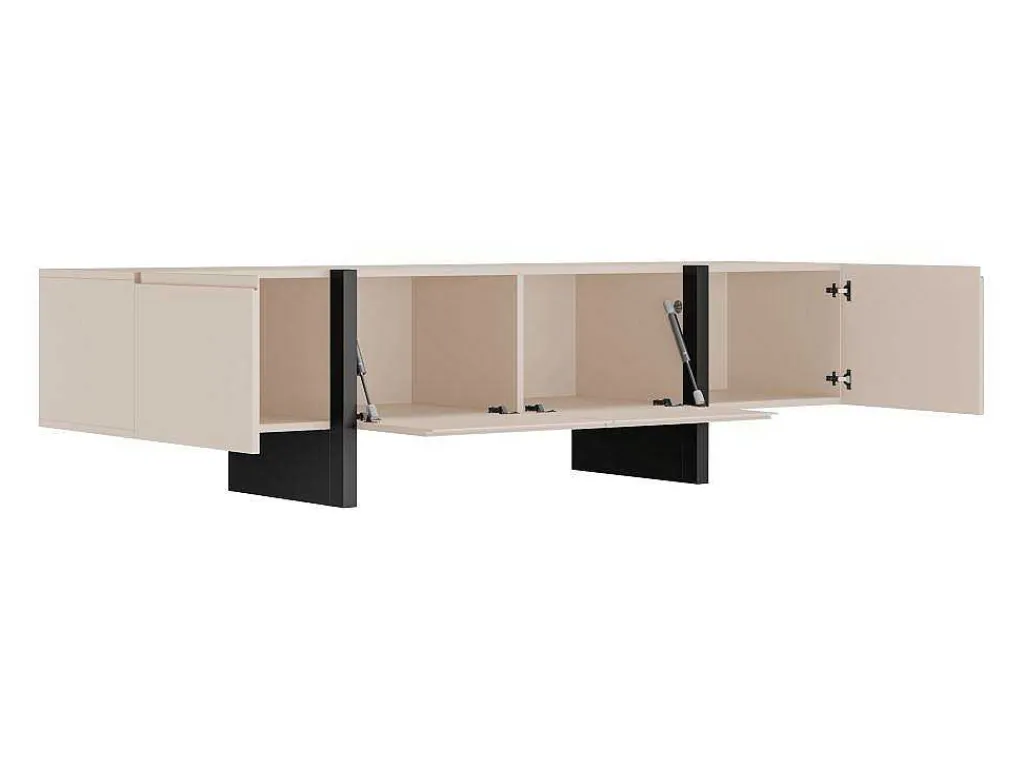 Tv-Meubel Met 4 Deuren Van Mdf - Beige En Zwart - Luvonia-Vente-unique Discount