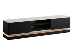 Tv-Meubel Met 2 Lades En 2 Nissen Met Ledverlichting Van Mdf - Zwart Met Wit Marmereffect - Devika - Van-PASCAL MORABITO