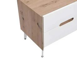 Tv-Meubel Met 4 Lades En 2 Nissen - Mdf & Metaal - Witgelakt & Naturelkleur - Cayana-Vente-unique Clearance