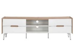 Tv-Meubel Met 4 Lades En 2 Nissen - Mdf & Metaal - Witgelakt & Naturelkleur - Cayana-Vente-unique Clearance
