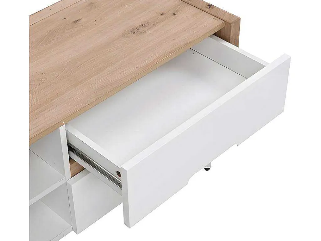 Tv-Meubel Met 4 Lades En 2 Nissen - Mdf & Metaal - Witgelakt & Naturelkleur - Cayana-Vente-unique Clearance